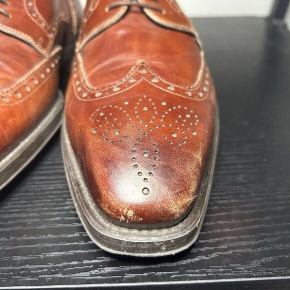 Magnanni Mens Size 11 Brown Leather Wingtip Oxford Dress Shoes - Picture 4 of 13